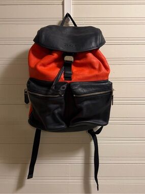 Coach Leather Backpack Navy Red Pebbled Leather Utility Unisex